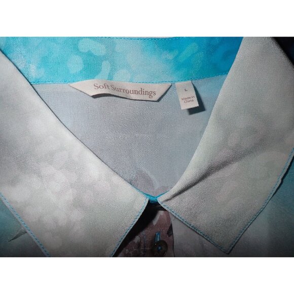 Soft Surroundings Blue Watercolor Floral Print Silk Blouse Size L‎ Career - Picture 6 of 6